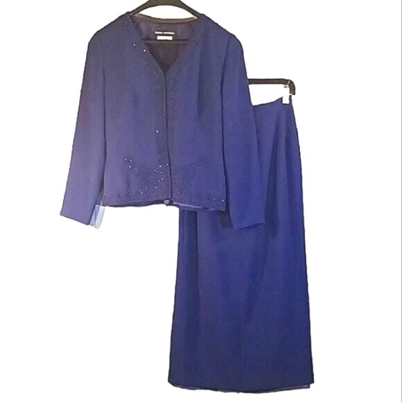 Donna Morgan 2 pc. Modest Blueish Purple Blazer Suit Set 8 - Picture 1 of 8